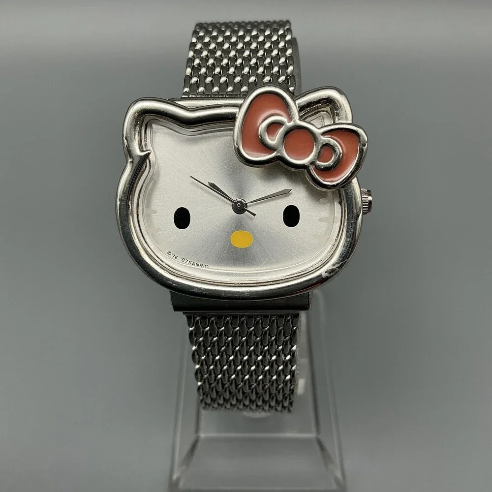 Sanrio Hello Kitty HK685D Womens Watch 31mm Silver Dial Mesh Bow New Battery
